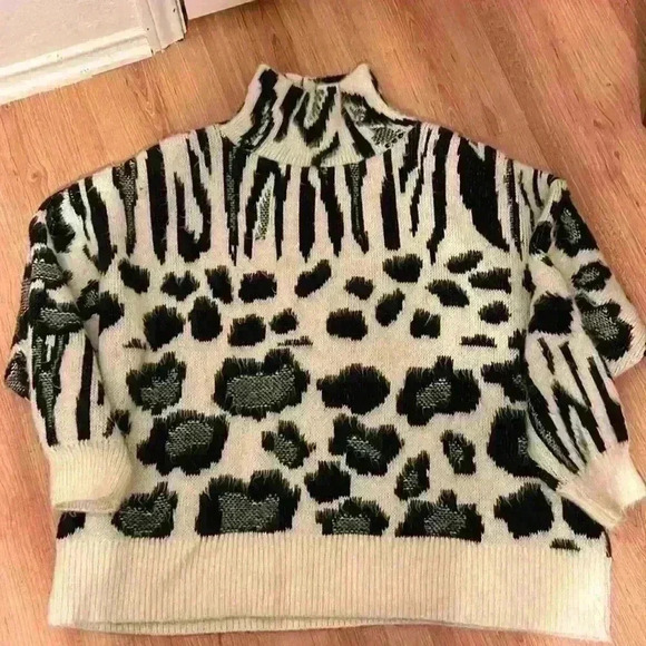 TopShop Zebra Mix Print Funnel Jumper Sweater - Picture 1 of 5